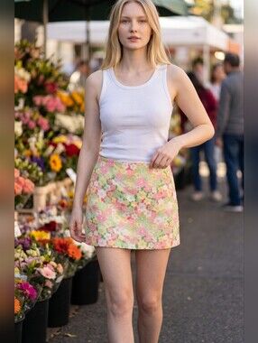 Lilly Pulitzer Floral Mini Skirt Size 4 Multicolor Daisy Pastel Eyelet Back Zip
